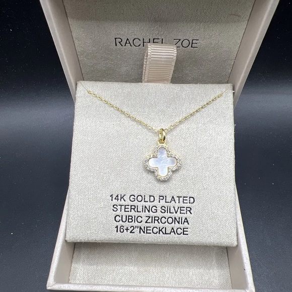 COPY - Rachel Zoe 14K Gold Plated /Sterling Silver Mother Of Pearl Clover Neckl… - Picture 4 of 6